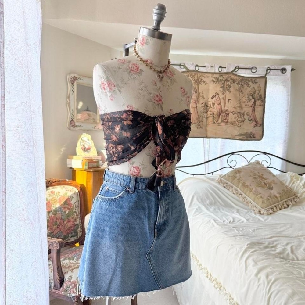 vintage black‎ floral scarf